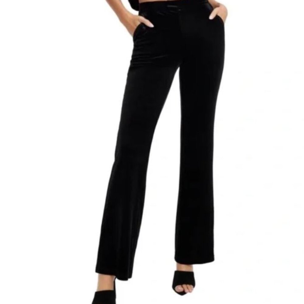 Good American Black Velvet High Waist Flared Women's Pants 1